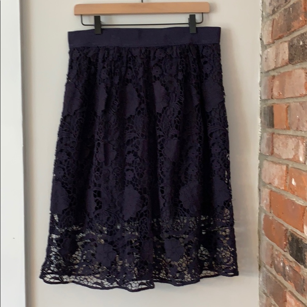 Ann Taylor Navy Lace Midi Skirt